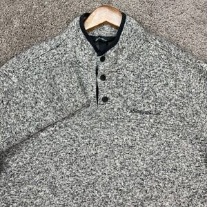 Eddie Bauer Pullover Mens Medium Gray Snap Closure Marled Fleece Radiator EUC